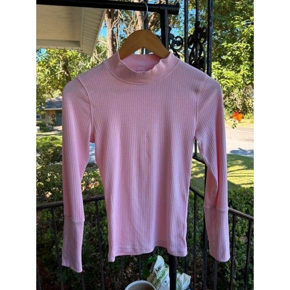 Intimately Free People Pink Ribbed Mock Neck Long Sleeve Top Size Small